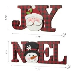 Glitzhome® 2-Piece JOY And NOEL Wooden Christmas Plaid Table Décor -Michaels Store D652318S 8