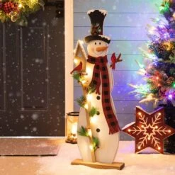 Glitzhome® 36'' Lighted Wooden Snowman Porch Décor -Michaels Store D652321S 2