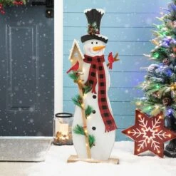 Glitzhome® 36'' Lighted Wooden Snowman Porch Décor -Michaels Store D652321S 3