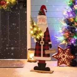 Glitzhome® 36'' Lighted Wooden Santa Porch Décor -Michaels Store D652322S 2
