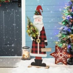 Glitzhome® 36'' Lighted Wooden Santa Porch Décor -Michaels Store D652322S 3