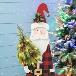 Glitzhome® 36'' Lighted Wooden Santa Porch Décor -Michaels Store D652322S 5