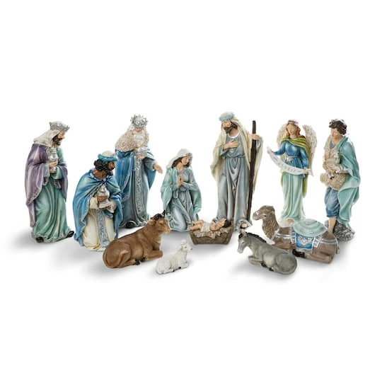 Glitzhome® Oversized Deluxe Blue Resin Nativity Figurine Set 1 Glitzhome® Oversized Deluxe Blue Resin Nativity Figurine Set