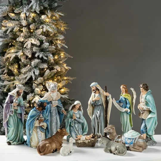 Glitzhome® Oversized Deluxe Blue Resin Nativity Figurine Set 3 Glitzhome® Oversized Deluxe Blue Resin Nativity Figurine Set - Image 3