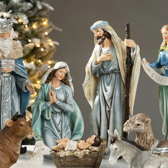 Glitzhome® Oversized Deluxe Blue Resin Nativity Figurine Set 5 Glitzhome® Oversized Deluxe Blue Resin Nativity Figurine Set - Image 5