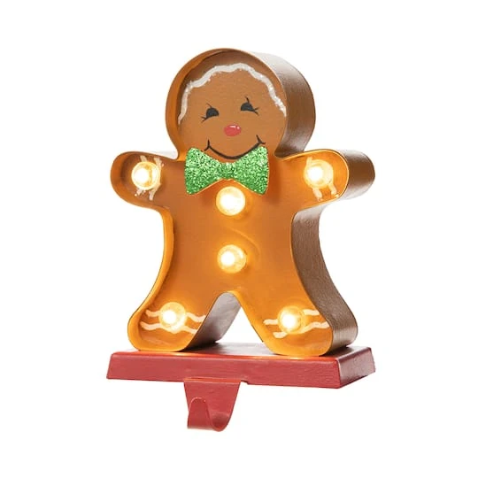 Glitzhome® 7.25'' Marquee LED Gingerbread Man Christmas Stocking Holder 2 Glitzhome® 7.25'' Marquee LED Gingerbread Man Christmas Stocking Holder - Image 2