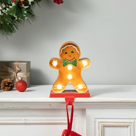 Glitzhome® 7.25'' Marquee LED Gingerbread Man Christmas Stocking Holder 5 Glitzhome® 7.25'' Marquee LED Gingerbread Man Christmas Stocking Holder - Image 5
