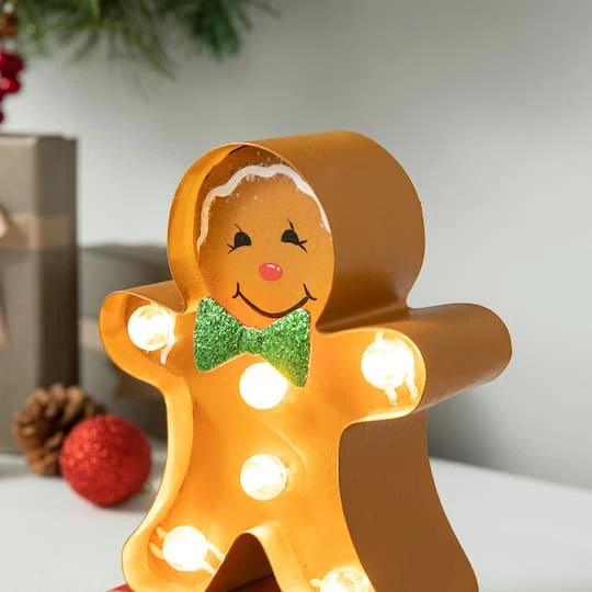 Glitzhome® 7.25'' Marquee LED Gingerbread Man Christmas Stocking Holder 6 Glitzhome® 7.25'' Marquee LED Gingerbread Man Christmas Stocking Holder - Image 6