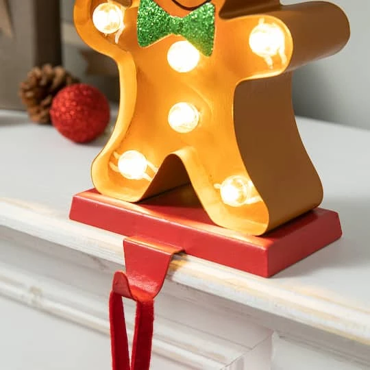 Glitzhome® 7.25'' Marquee LED Gingerbread Man Christmas Stocking Holder 7 Glitzhome® 7.25'' Marquee LED Gingerbread Man Christmas Stocking Holder - Image 7