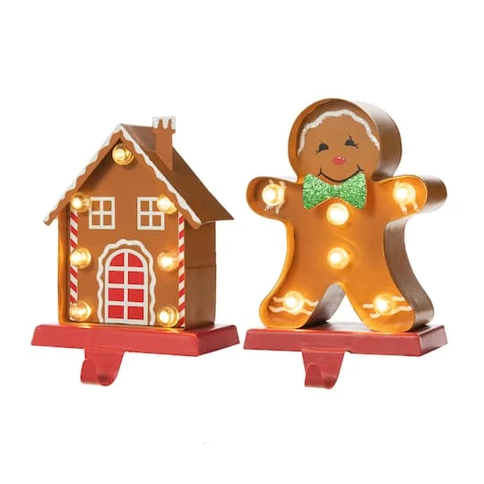 Glitzhome® Marquee LED Gingerbread House & Gingerbread Man Christmas Stocking Holder Set 1 Glitzhome® Marquee LED Gingerbread House & Gingerbread Man Christmas Stocking Holder Set