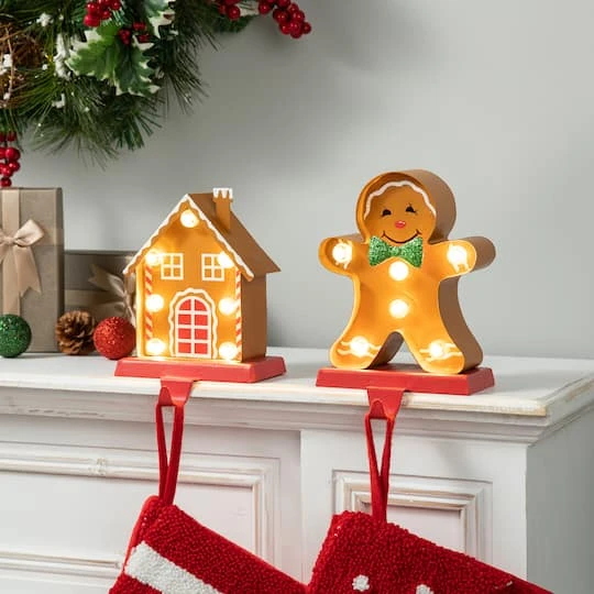 Glitzhome® Marquee LED Gingerbread House & Gingerbread Man Christmas Stocking Holder Set 3 Glitzhome® Marquee LED Gingerbread House & Gingerbread Man Christmas Stocking Holder Set - Image 3