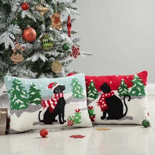 Glitzhome® Hooked Christmas Cat & Dog Pillows, 2ct. 3 Glitzhome® Hooked Christmas Cat & Dog Pillows, 2ct. - Image 3