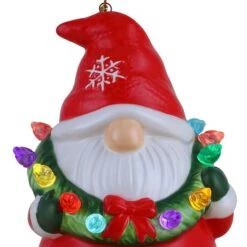 Ceramic LED Gnome With Wreath Ornament -Michaels Store D657859S 4