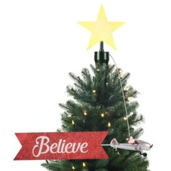 Santa's Biplane Animated Tree Topper With Banner