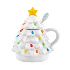White Lidded Nostalgic Tree Mug With Spoon