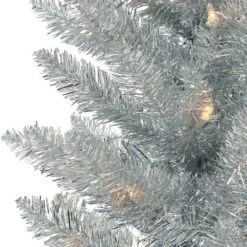 6ft. Pre-Lit Silver Tinsel Artificial Christmas Tree, Clear Lights -Michaels Store D659649S 2