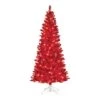 6.5ft. Pre-Lit Flocked Fashion Red Artificial Christmas Tree, Clear LED Lights