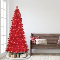 6.5ft. Pre-Lit Flocked Fashion Red Artificial Christmas Tree, Clear LED Lights -Michaels Store D659670S 3