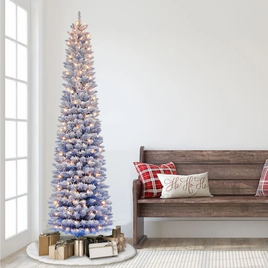 7.5ft. Pre-Lit Flocked Blue Artificial Christmas Tree, Clear Lights 4 7.5ft. Pre-Lit Flocked Blue Artificial Christmas Tree, Clear Lights - Image 4