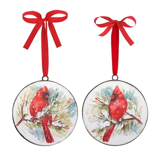 Melrose 12ct. Watercolor Cardinal & Pine Metal Ornaments 1 Melrose 12ct. Watercolor Cardinal & Pine Metal Ornaments