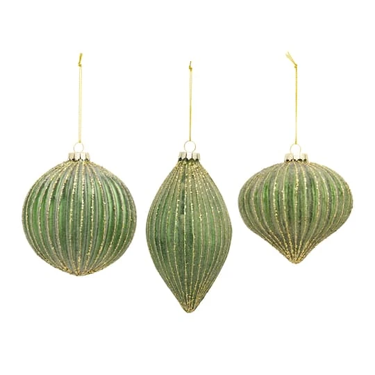 Melrose 6ct. Green & Gold Stripes Glass Ornament Set 2 Melrose 6ct. Green & Gold Stripes Glass Ornament Set - Image 2