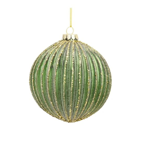 Melrose 6ct. Green & Gold Stripes Glass Ornament Set 3 Melrose 6ct. Green & Gold Stripes Glass Ornament Set - Image 3