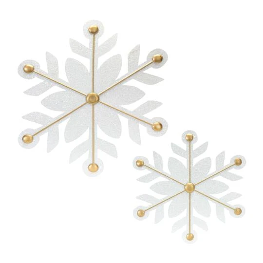 Melrose 12ct. White & Gold Iron Snowflake Ornaments 2 Melrose 12ct. White & Gold Iron Snowflake Ornaments - Image 2