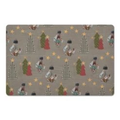 Gray Tree & Globe Pattern Floor Mat