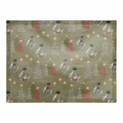 Green Tree & Globe Pattern Cotton Twill Placemat