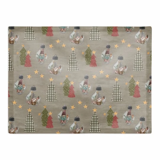 Gray Tree & Globe Pattern Cotton Twill Placemat 2 Gray Tree & Globe Pattern Cotton Twill Placemat - Image 2