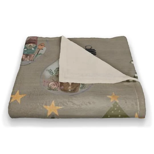 Gray Tree & Globe Pattern Coral Fleece Blanket 3 Gray Tree & Globe Pattern Coral Fleece Blanket - Image 3