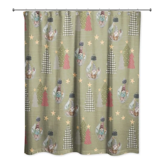 Green Tree & Globe Pattern Shower Curtain 1 Green Tree & Globe Pattern Shower Curtain
