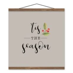 Cream Tis The Season Hanging Canvas In Teak Frame
