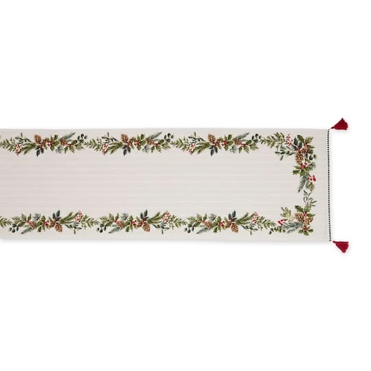 DII® 72" Heritage Holiday Sprigs Reversible Embellished Table Runner 3 DII® 72" Heritage Holiday Sprigs Reversible Embellished Table Runner - Image 3