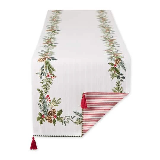 DII® 72" Heritage Holiday Sprigs Reversible Embellished Table Runner 1 DII® 72" Heritage Holiday Sprigs Reversible Embellished Table Runner