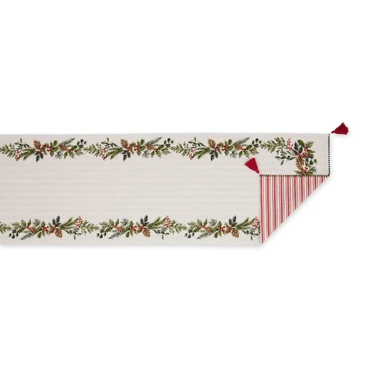 DII® 72" Heritage Holiday Sprigs Reversible Embellished Table Runner 5 DII® 72" Heritage Holiday Sprigs Reversible Embellished Table Runner - Image 5