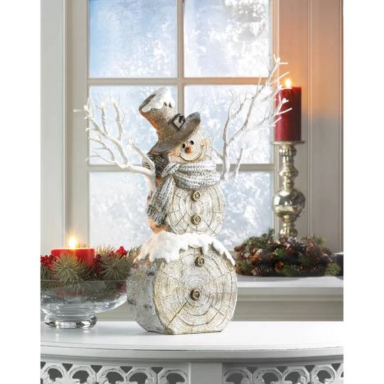 18" Snowman Statue With Twig Lights 3 18" Snowman Statue With Twig Lights - Image 3