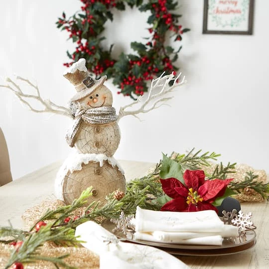 18" Snowman Statue With Twig Lights 5 18" Snowman Statue With Twig Lights - Image 5