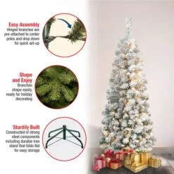 4.5ft. Pre-Lit Flocked Acacia Pencil Artificial Christmas Tree, Clear Lights -Michaels Store D671888S 15