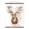 Watercolor Holiday Deer Teak Hanging Canvas