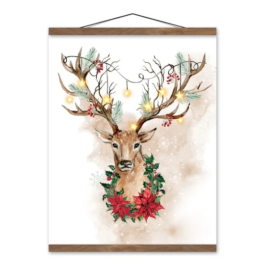 Watercolor Holiday Deer Teak Hanging Canvas 1 Watercolor Holiday Deer Teak Hanging Canvas