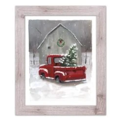 Snowy Christmas Truck Western White Framed Print