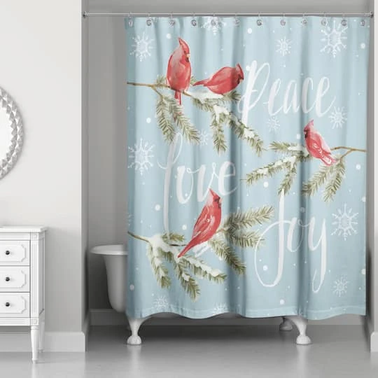 Peace Love Joy Cardinals Shower Curtain 1 Peace Love Joy Cardinals Shower Curtain