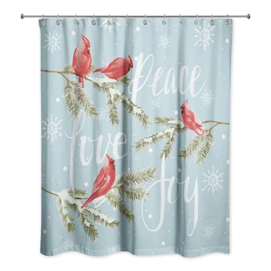 Peace Love Joy Cardinals Shower Curtain 3 Peace Love Joy Cardinals Shower Curtain - Image 3