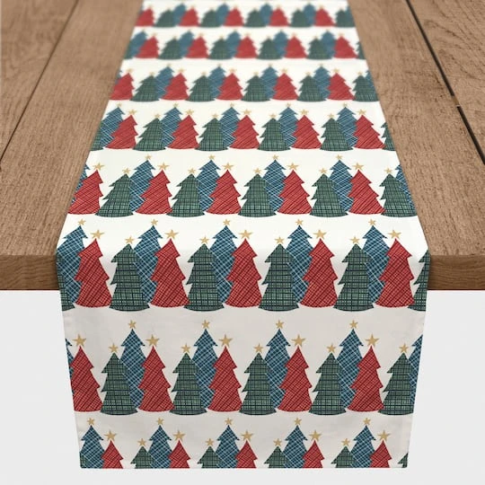 90'' Christmas Tree Trio Cotton Twill Runner 1 90'' Christmas Tree Trio Cotton Twill Runner