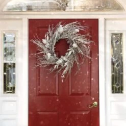 24" Christmas Alpine Trimmed Snow Lump Wreath, 150 Pure White LED Rice Lights -Michaels Store D675897S 2