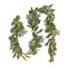 9" Christmas Magnolia Mix Pine Garland With Fabric Bow, Warm White LED Lights