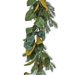 9" Christmas Magnolia Mix Pine Garland With Fabric Bow, Warm White LED Lights 10 9" Christmas Magnolia Mix Pine Garland With Fabric Bow, Warm White LED Lights -Michaels Store D675899S 3