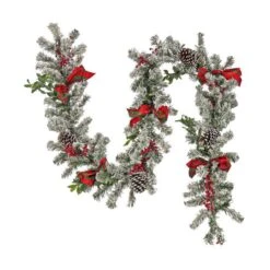 9ft. General Store Snowy Garland With LED Lights & Bows -Michaels Store D675916S 16