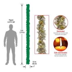 9ft. Pre-Lit Gold Ornament Metallic Garland -Michaels Store D675921S 17